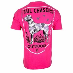 Tail Chasers Men’s T-shirt Dog Outdoors Pink Graphic T-Shirt